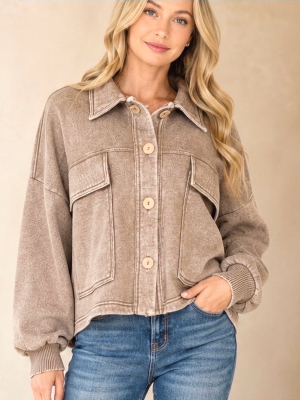 Zenana Acid Washed Fleece Shacket
